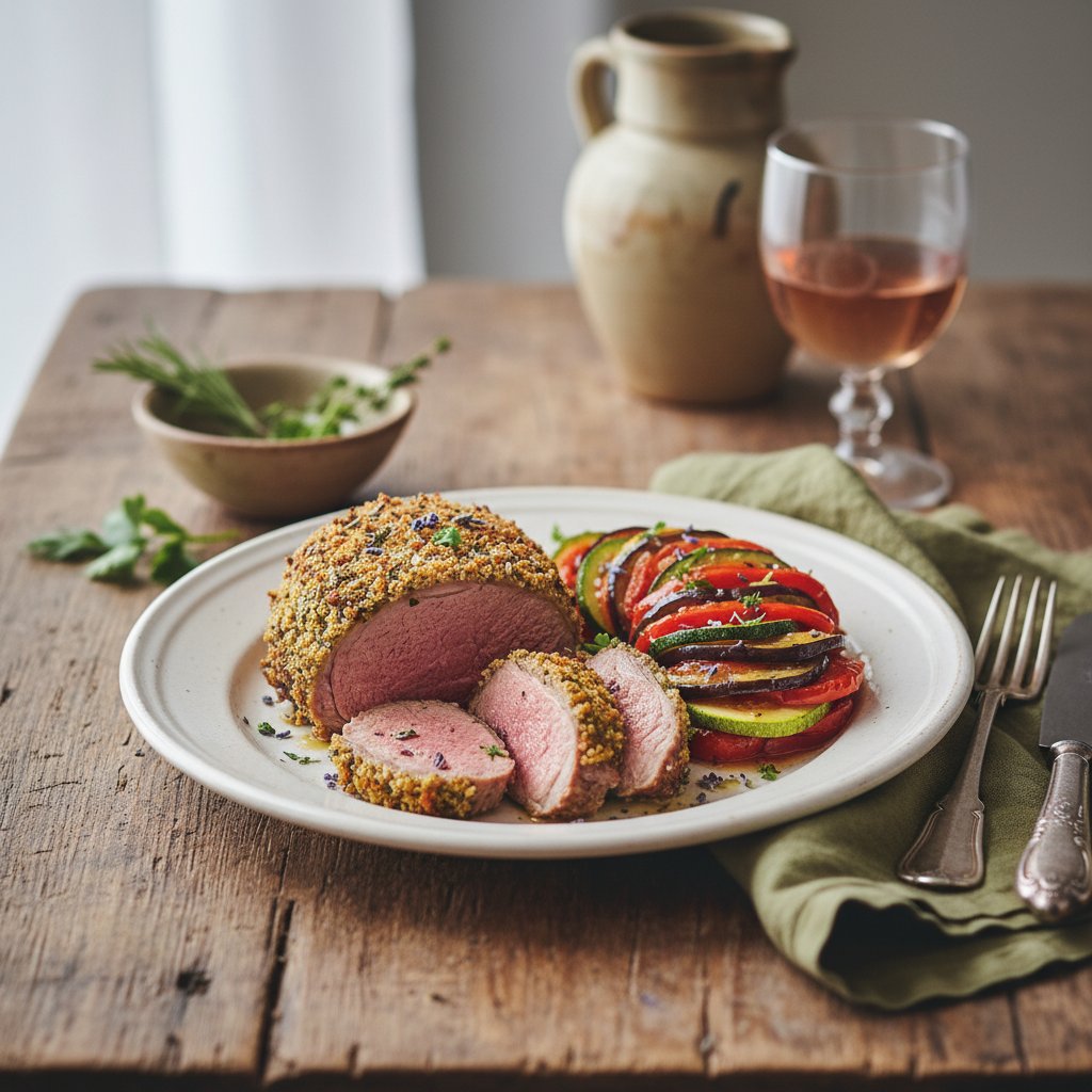 Provencal Herb-Crusted Lamb with Ratatouille