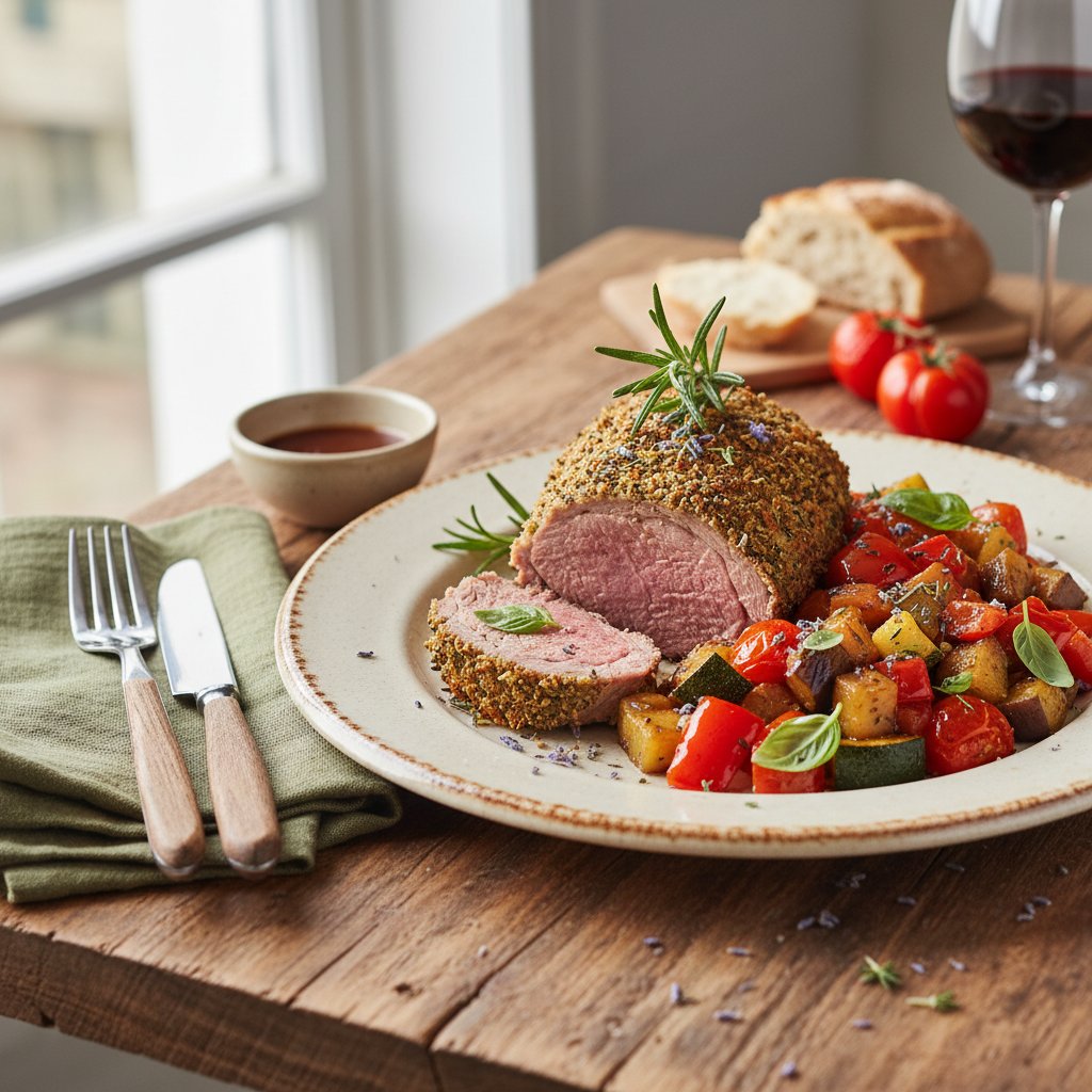 Provencal Herb-Crusted Lamb with Ratatouille Medley