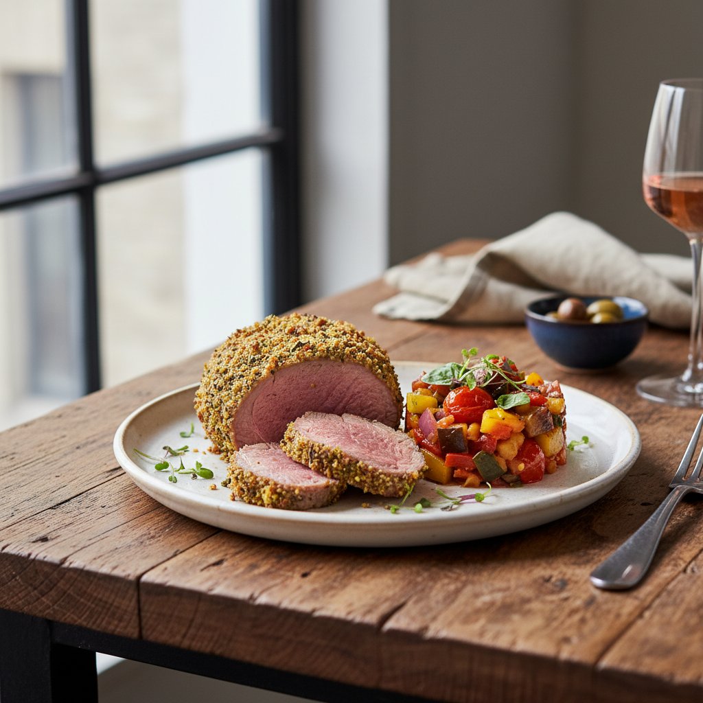 Provencal Herb-Crusted Lamb with Ratatouille Relish