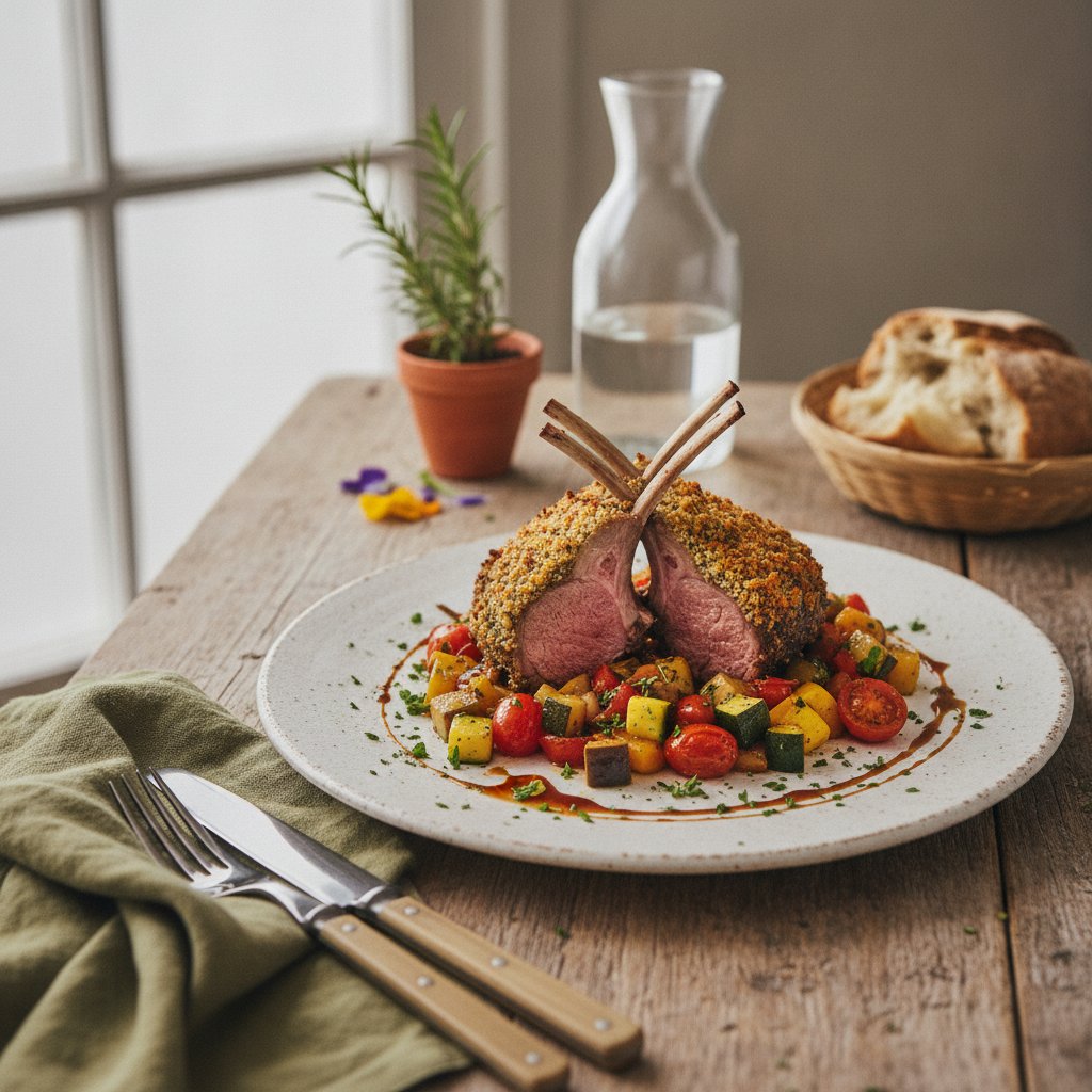 Provençal Herb-Crusted Rack of Lamb with Seasonal Ratatouille