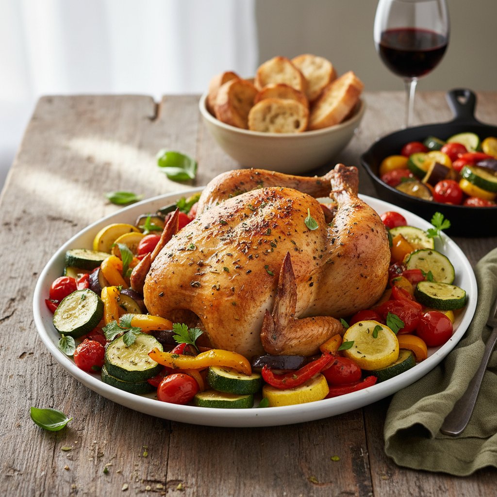 Provencal Herb-Roasted Chicken with Ratatouille Vegetables
