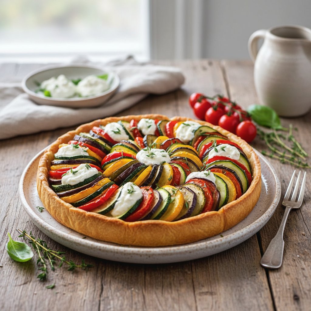 Provencal Ratatouille Tart with Herbed Goat Cheese