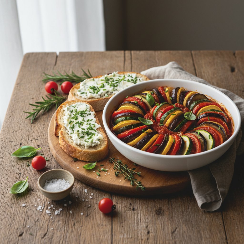 Provençal Ratatouille with Herbed Goat Cheese Toast
