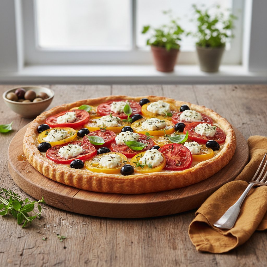 Provençal Tomato and Olive Tart with Herbed Goat Cheese