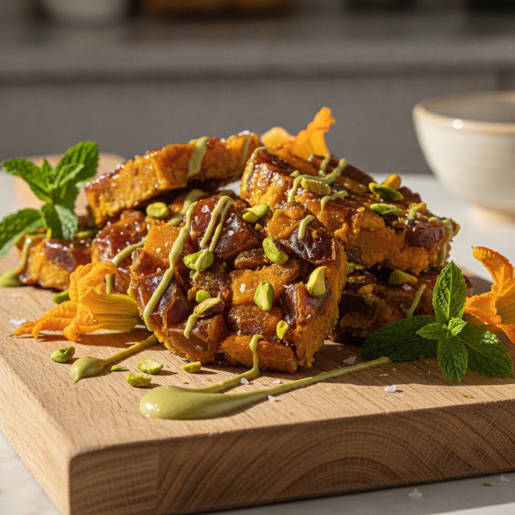 Bocaditos de calabaza, pistache y dátil