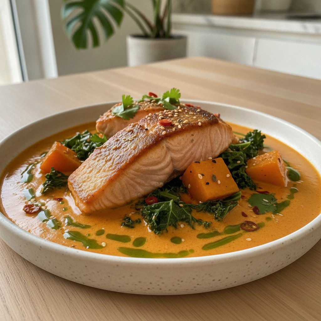Pumpkin Salmon Curry with Kale