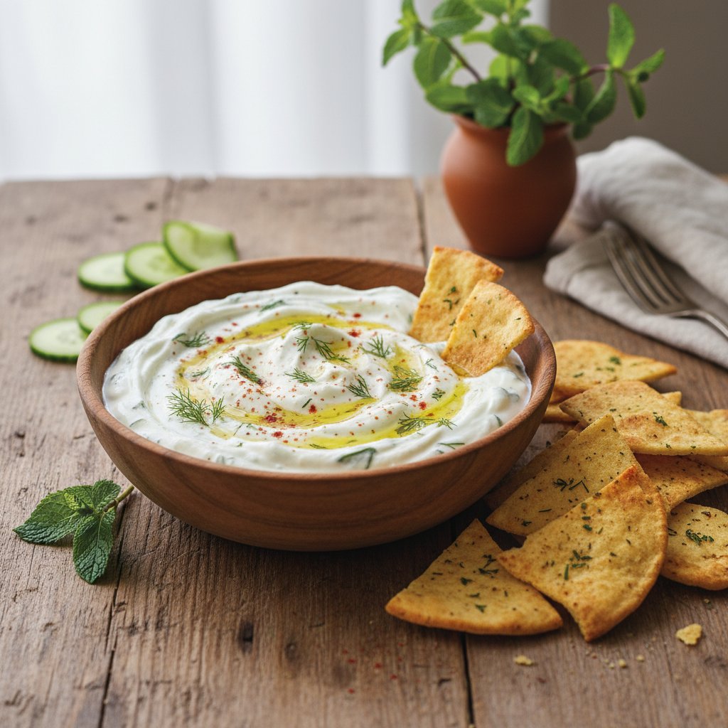 Refreshing Greek Tzatziki with Pita Chips