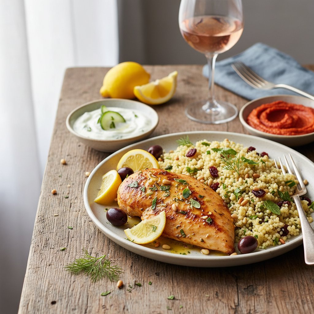 Rich and Tangy Mediterranean Lemon Chicken with Herb-Infused Couscous