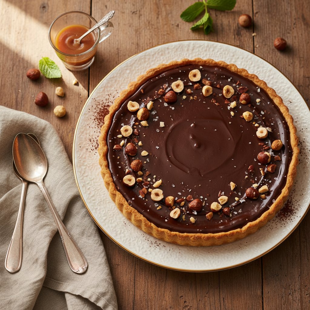Rich Chocolate Ganache Tart with Hazelnuts