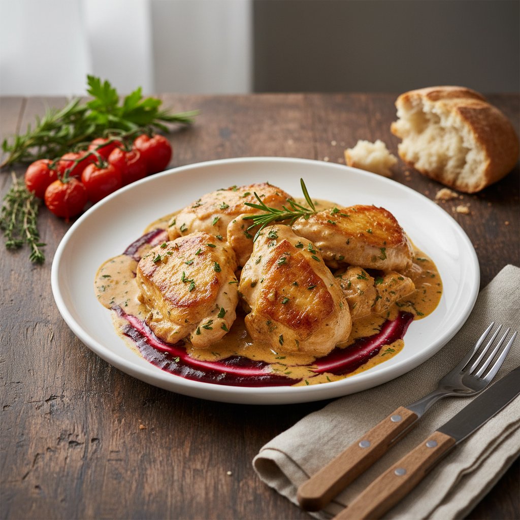 Rich Herb Butter Chicken with Velvety Wine Reduction