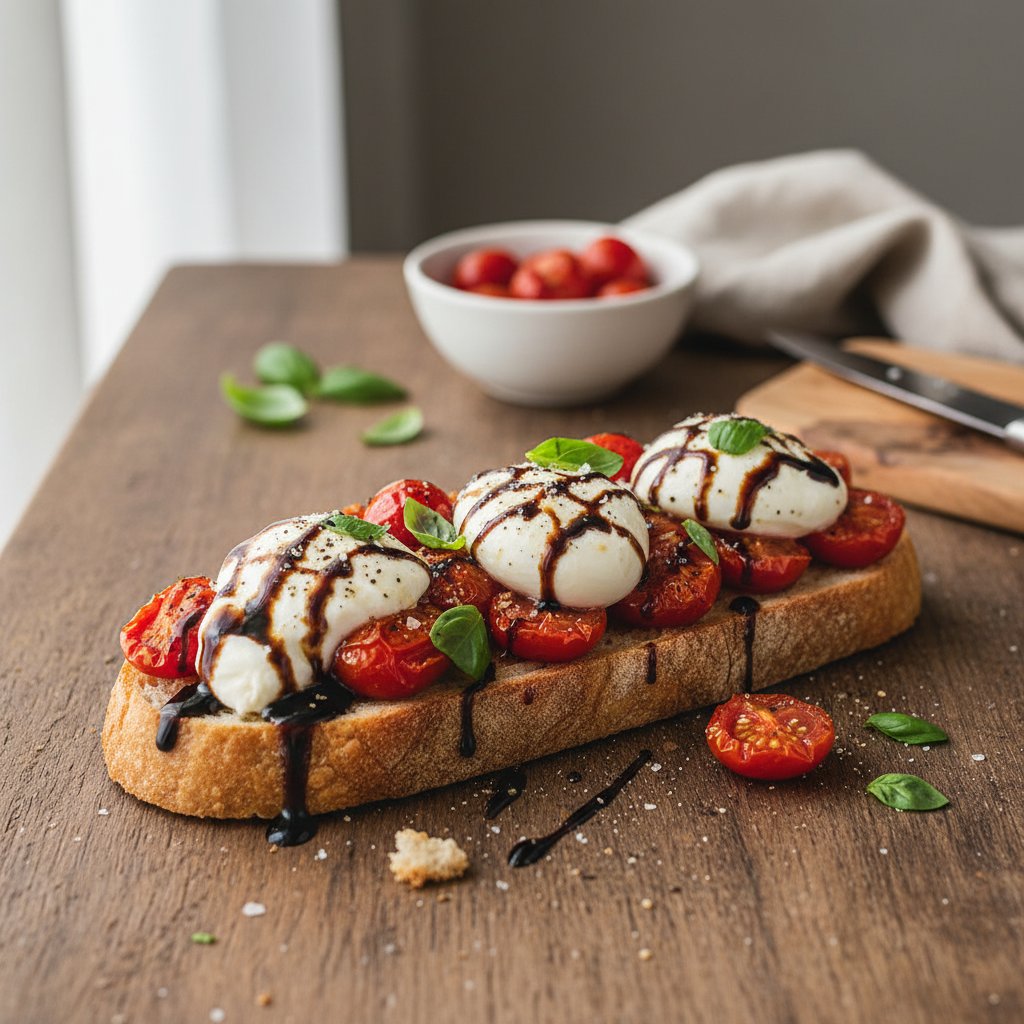 Roasted Tomato and Burrata Tartine with Balsamic Glaze
