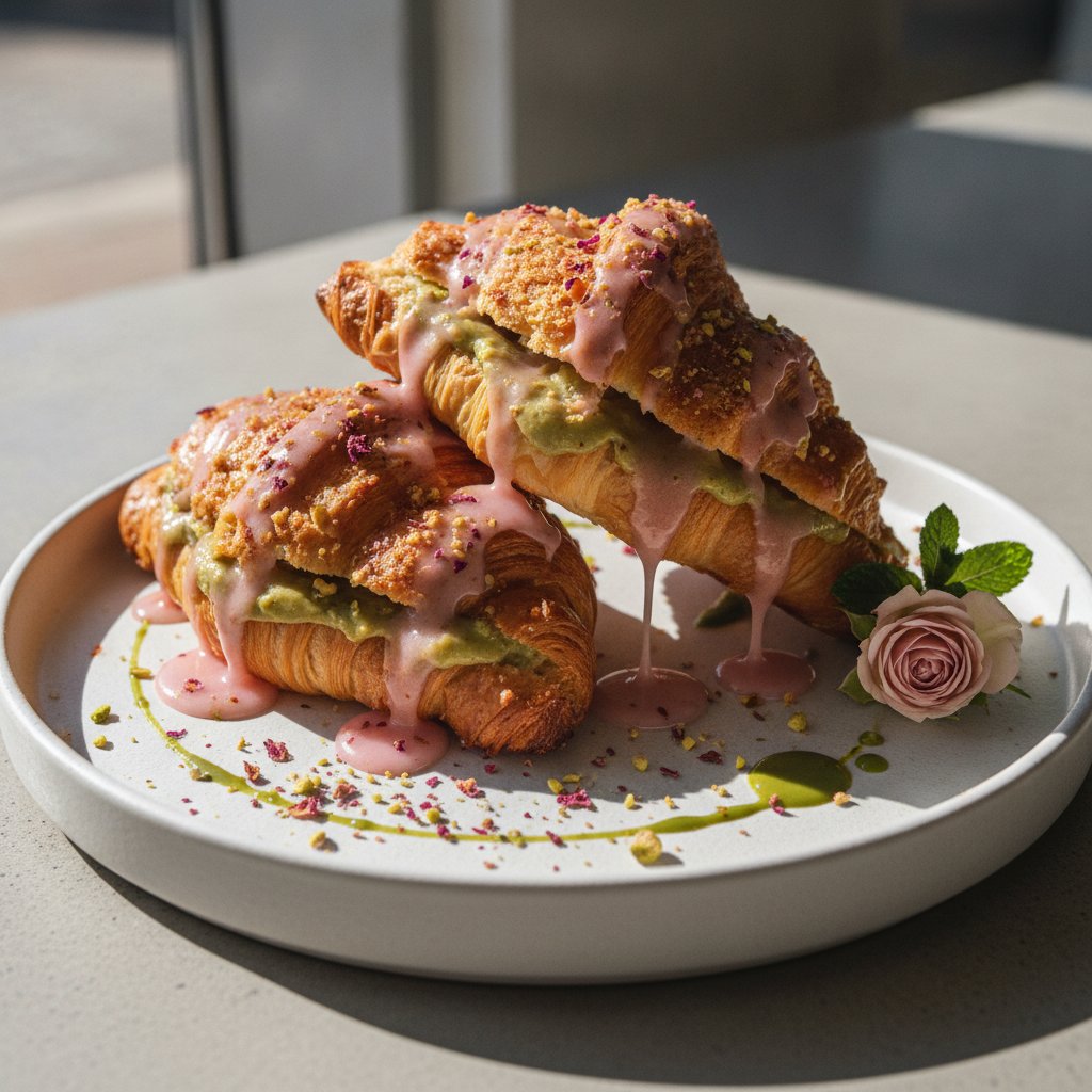 Rose Pistachio Cookie Croissants