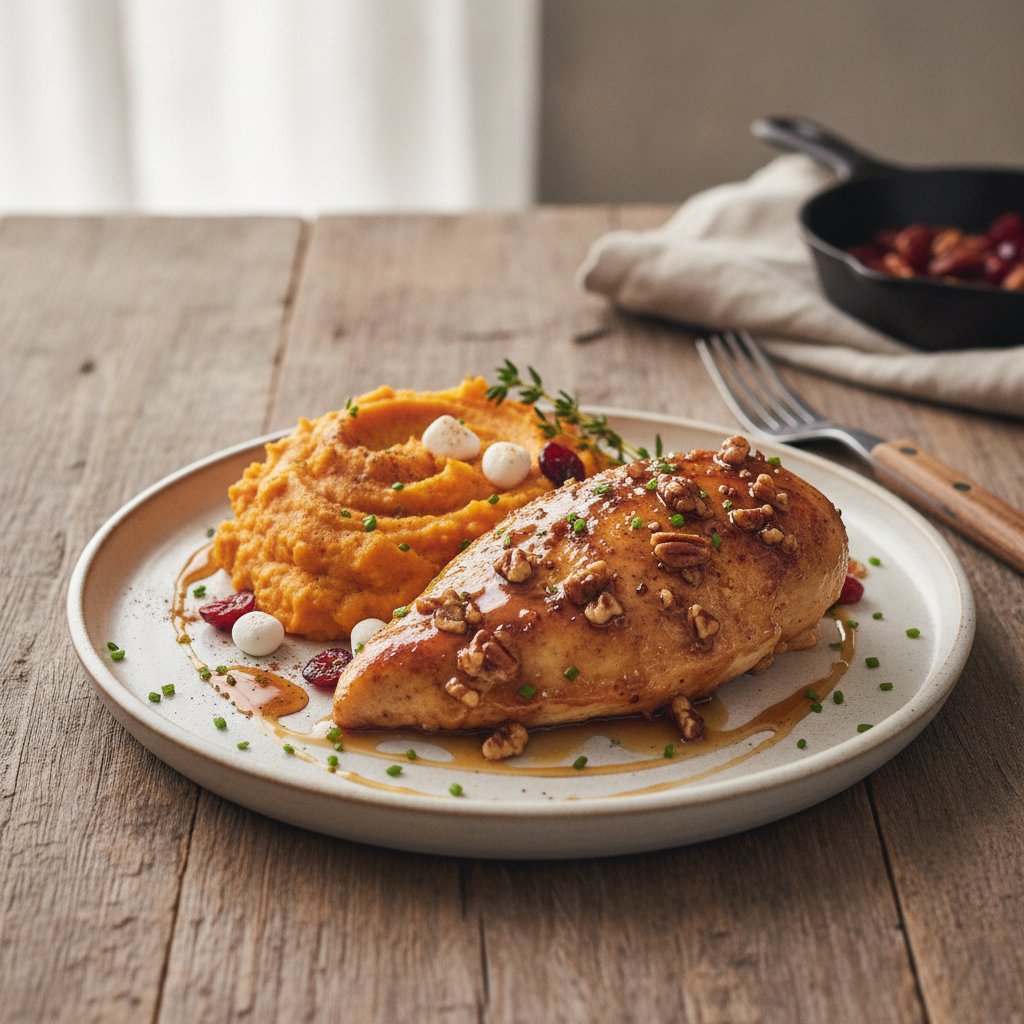 Rustic American Maple-Pecan Chicken with Sweet Potato Mash