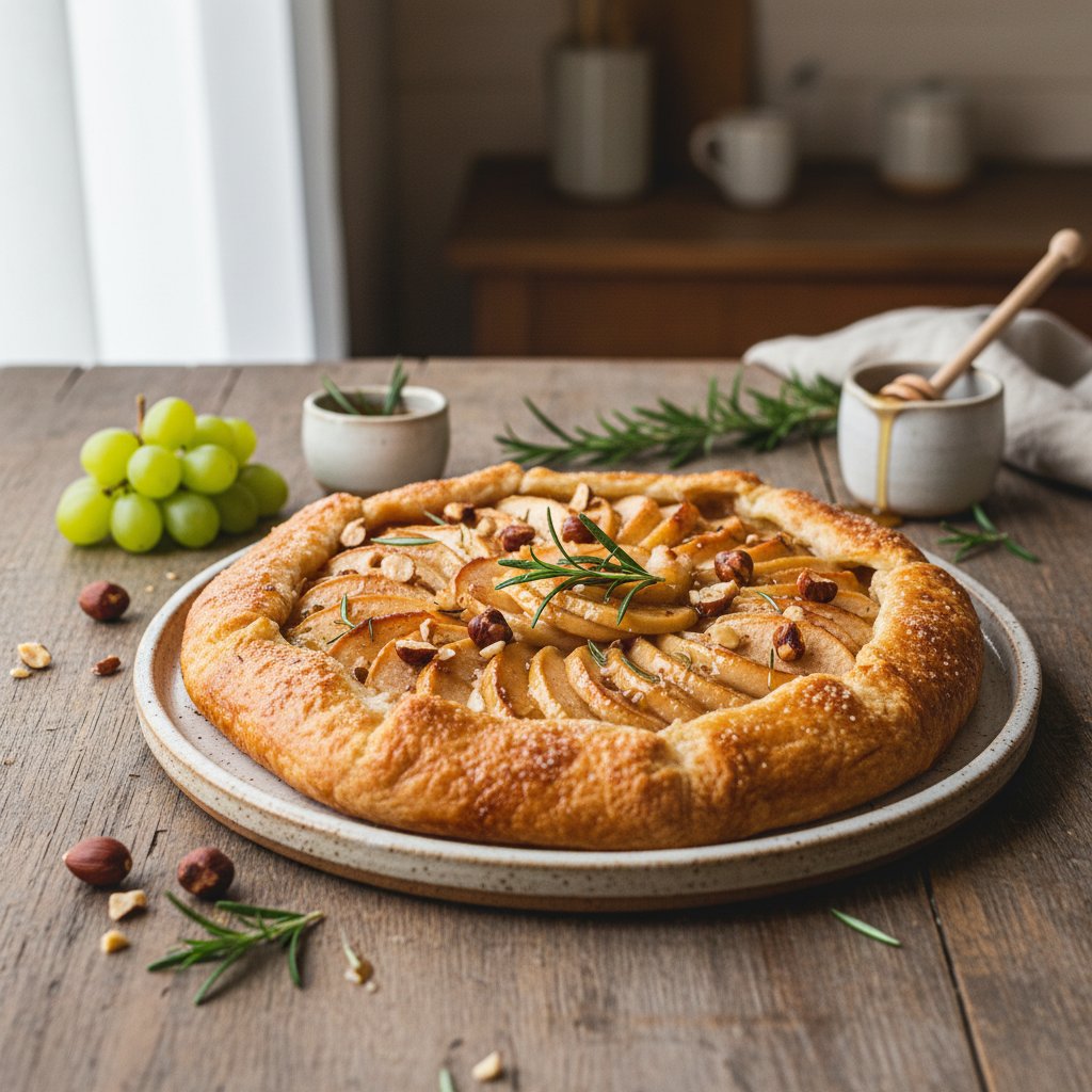 Rustic French Apple and Hazelnut Tart with Rosemary Honey