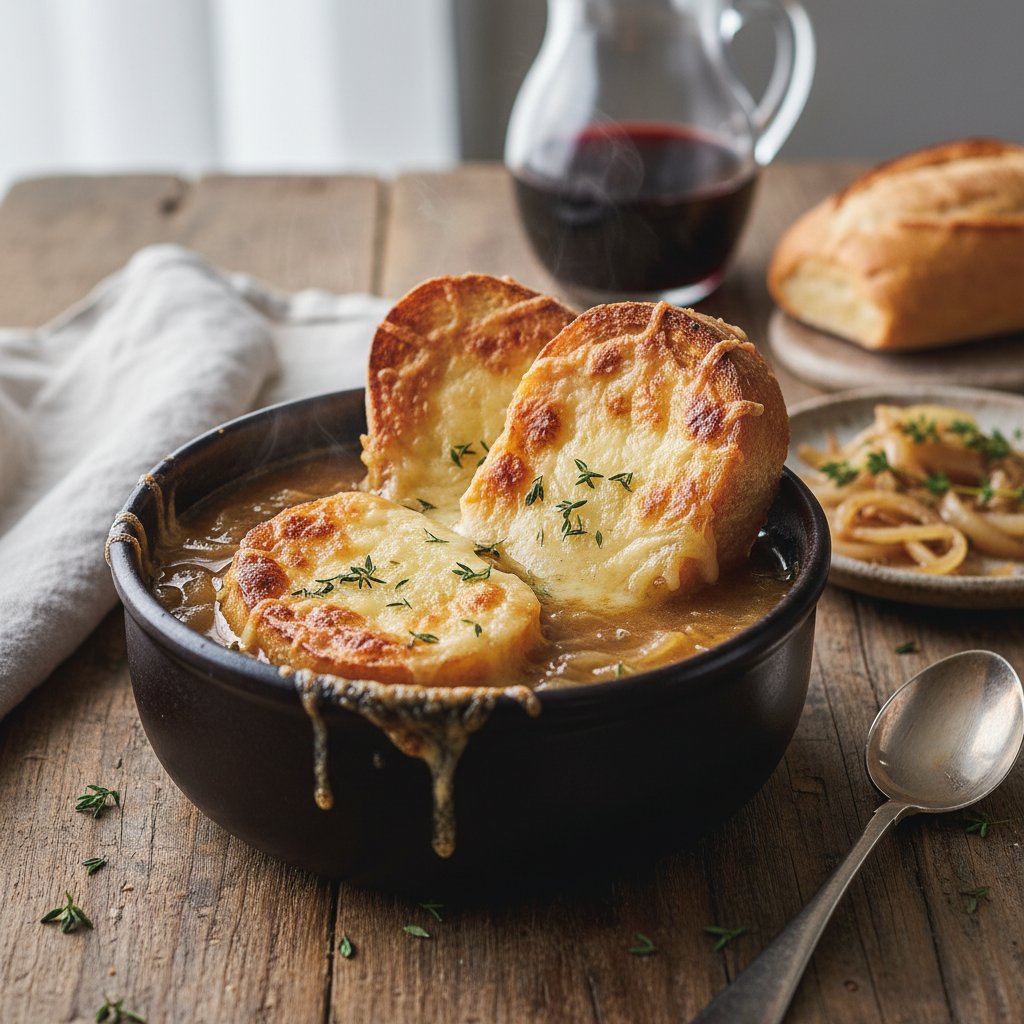 Rustic French Onion Soup with Gruyère Crostini