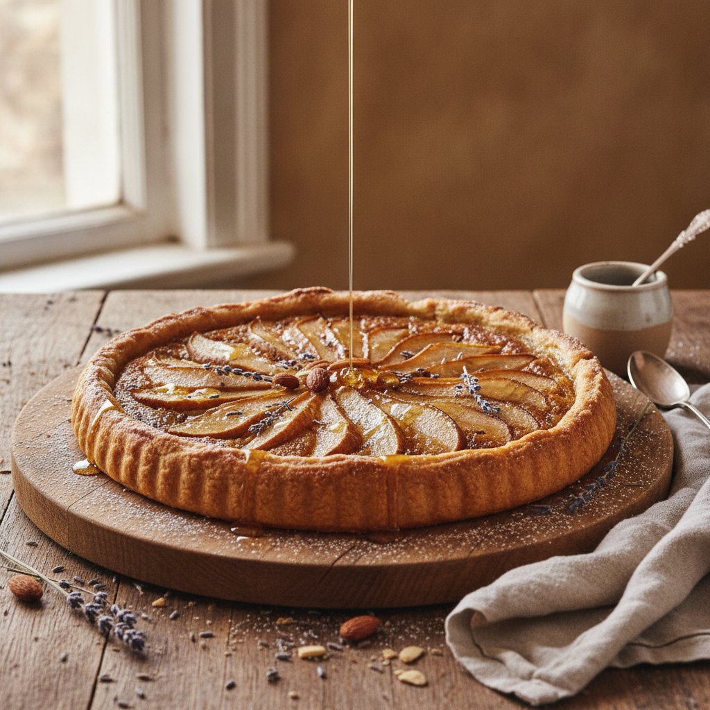 Rustic French Pear and Almond Tart with Lavender Honey