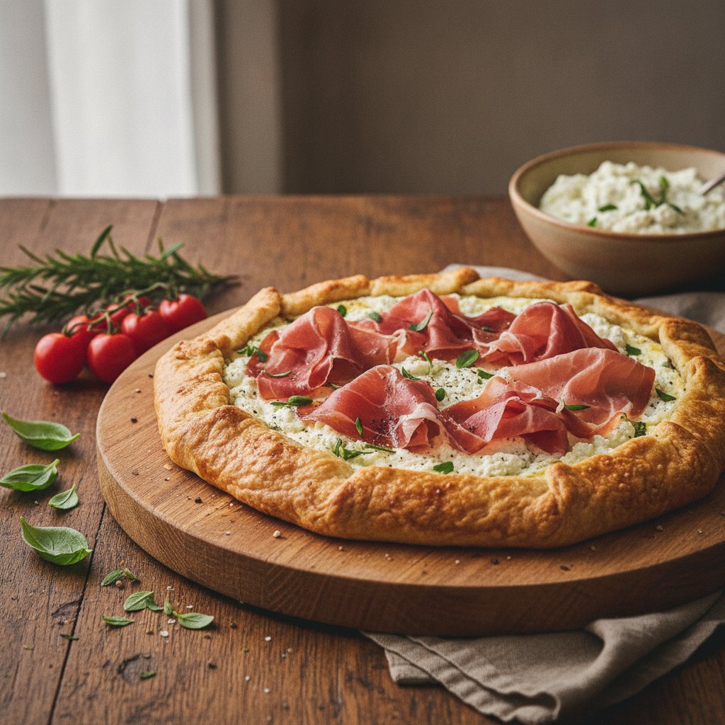 Rustic Italian Savory Tart with Prosciutto and Herbed Ricotta