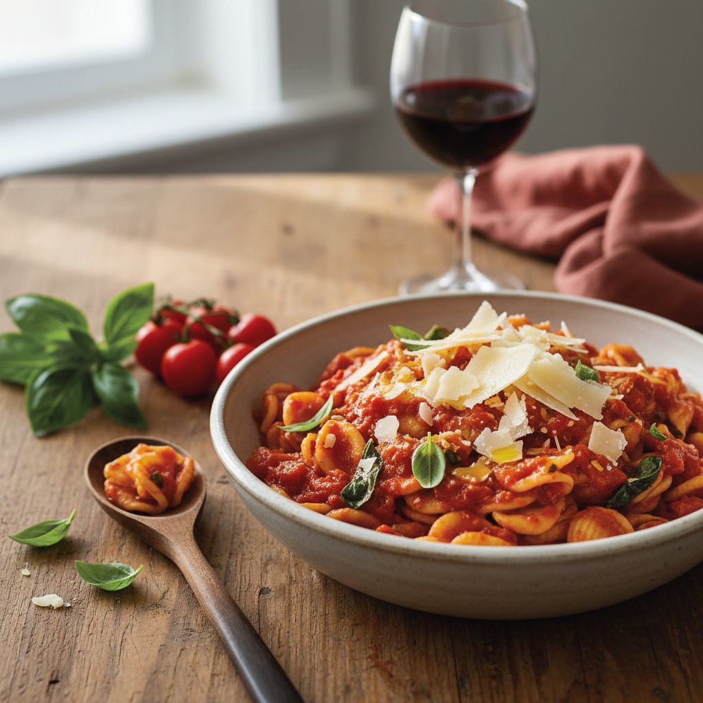 Rustic Italian Tomato and Basil Pasta with Aged Parmesan
