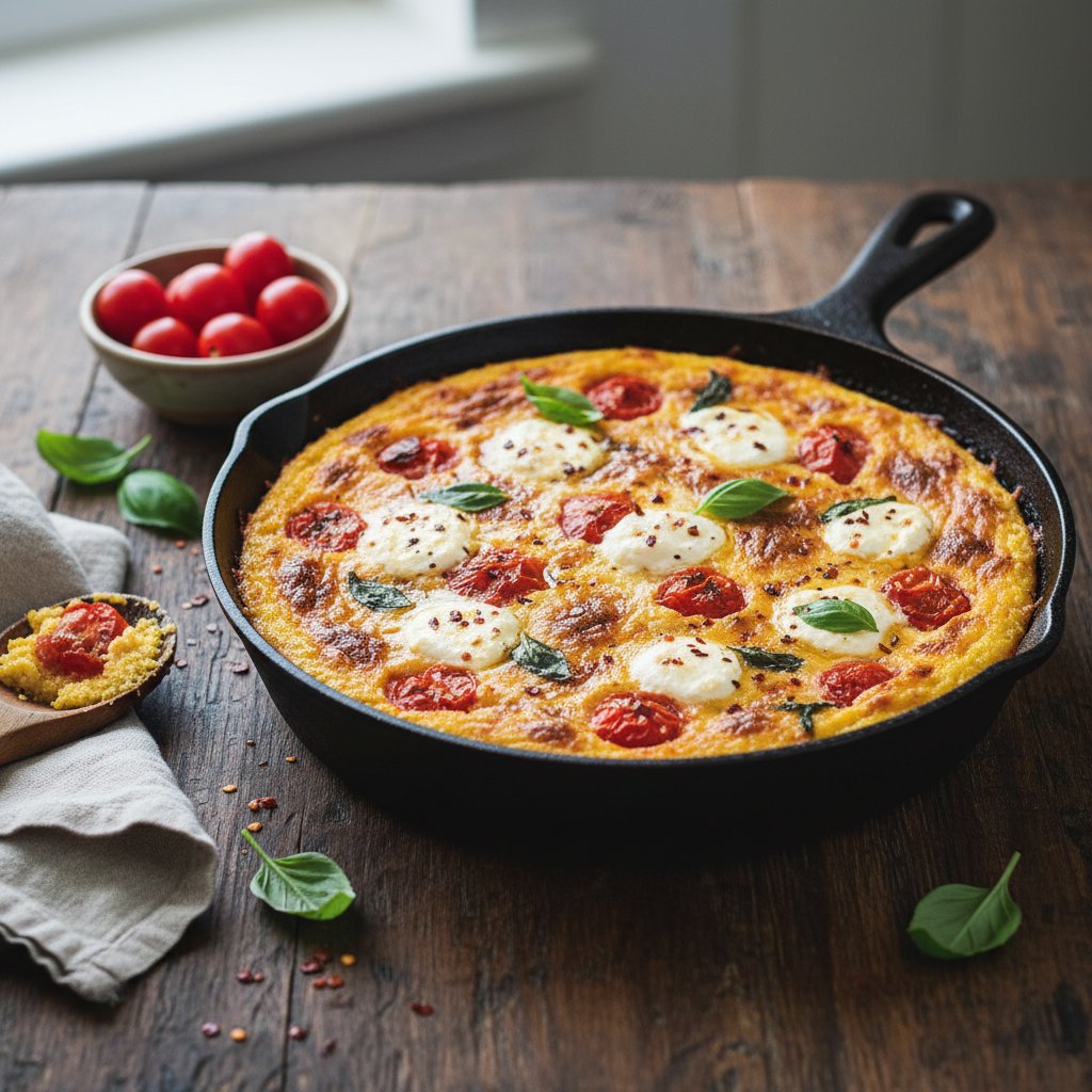 Rustic Italian Tomato and Basil Polenta Bake