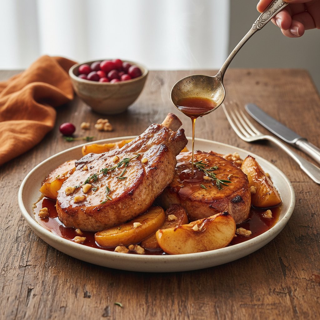 Rustic New England Maple-Glazed Pork Chops with Apple Cider Reduction