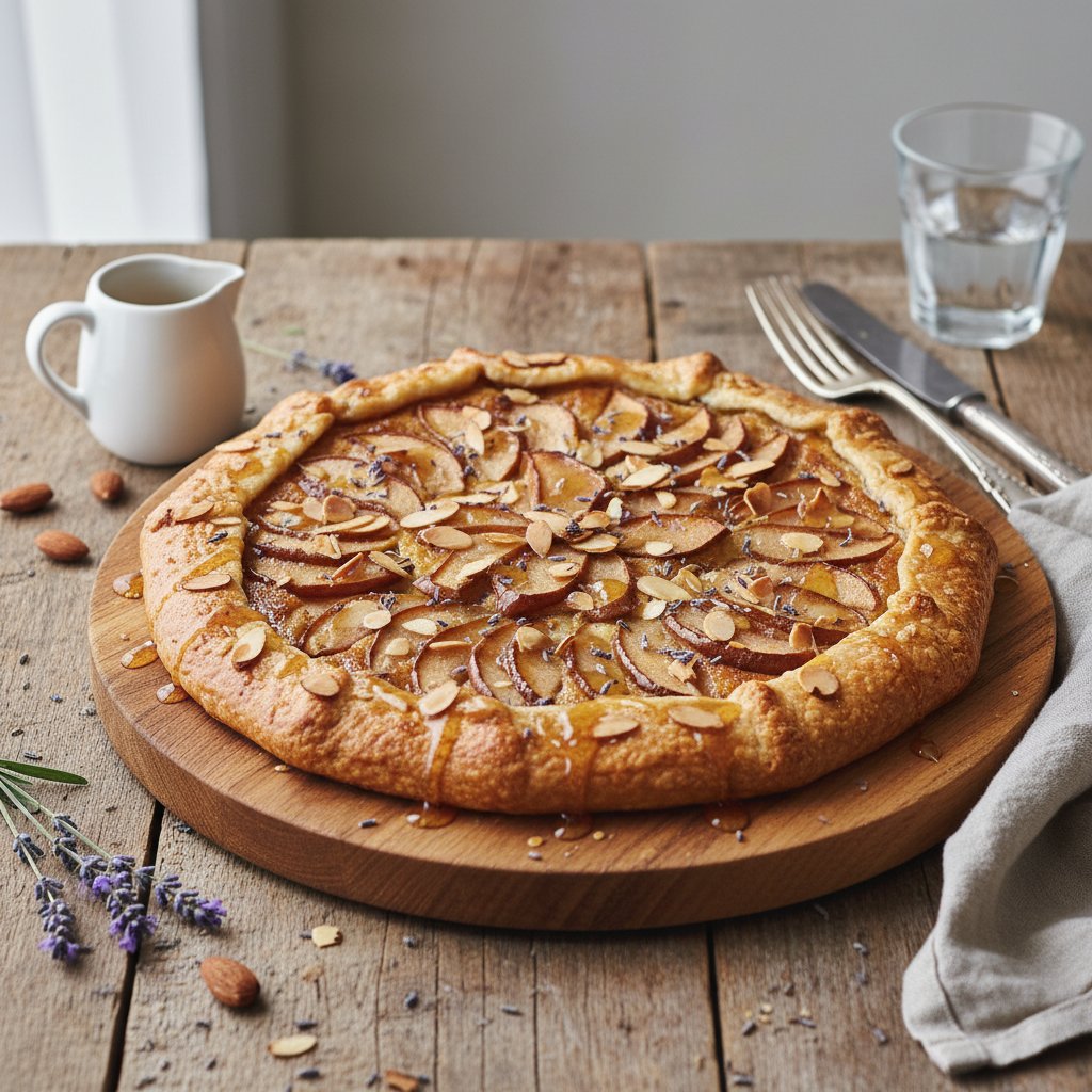Rustic Pear and Almond Tart with Honey Lavender Drizzle