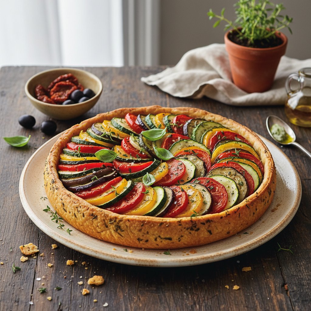Rustic Provençal Ratatouille Tart with Herbed Olive Oil Pastry