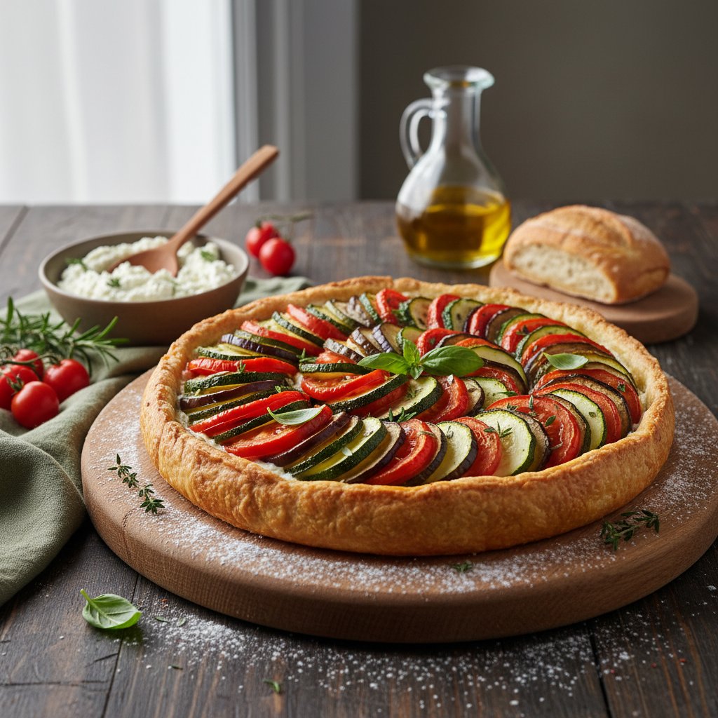 Rustic Provençal Ratatouille Tart with Herbed Ricotta