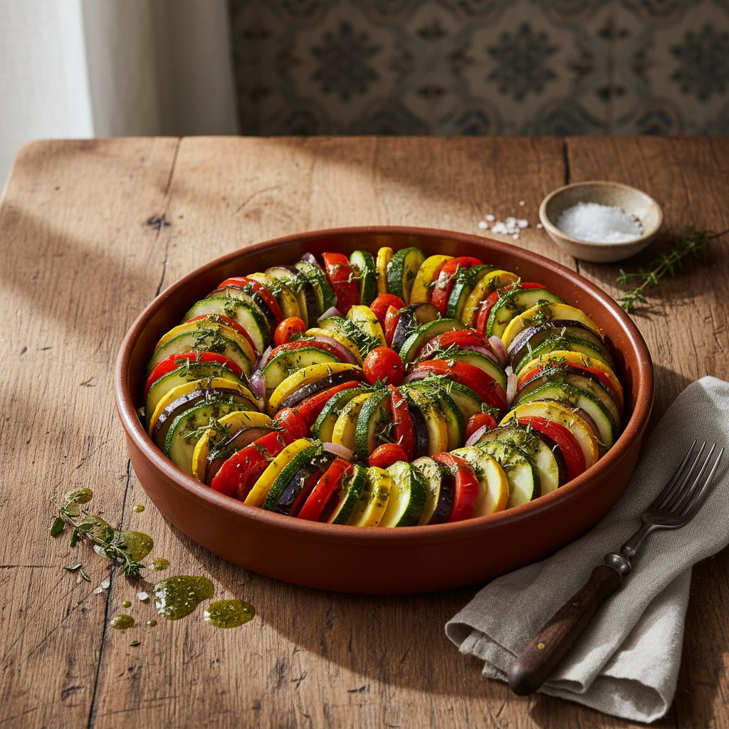 Rustic Provençal Ratatouille with Herb-Infused Olive Oil