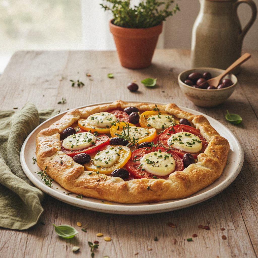 Rustic Provençal Tomato and Olive Tart with Herbed Goat Cheese