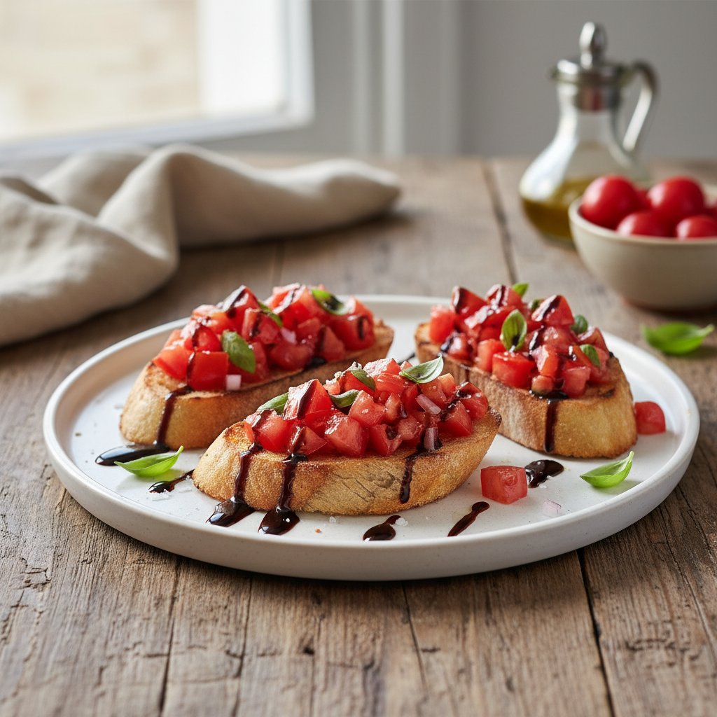 Rustic Tomato and Basil Bruschetta with Aged Balsamic Drizzle