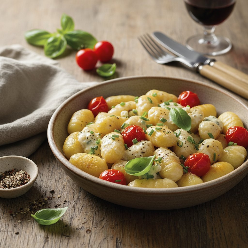 Rustic Tomato and Basil Gnocchi with Gorgonzola Cream