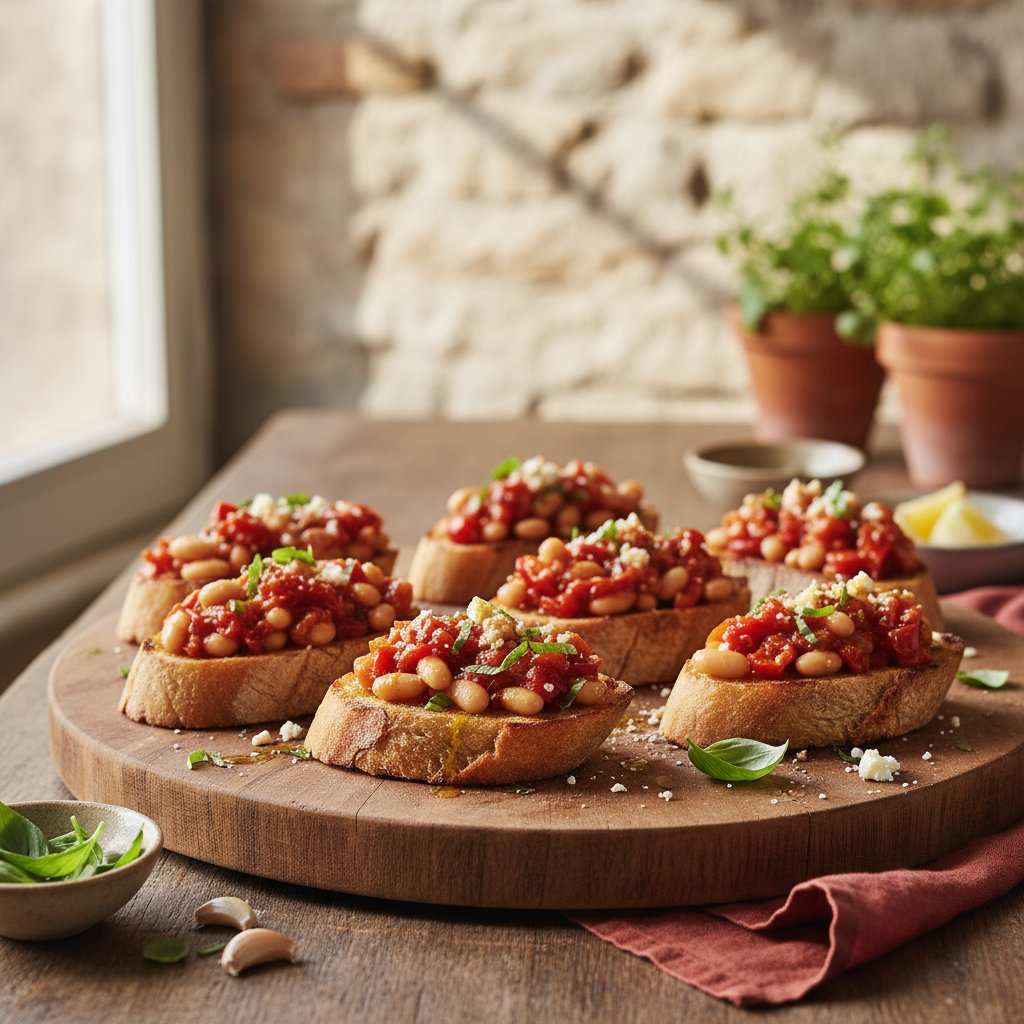 Rustic Tuscan Tomato and White Bean Crostini