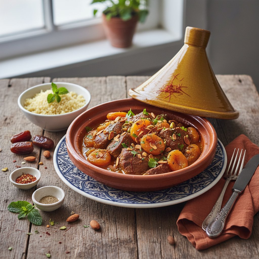 Saffron-Infused Moroccan Lamb Tagine with Apricots and Almonds