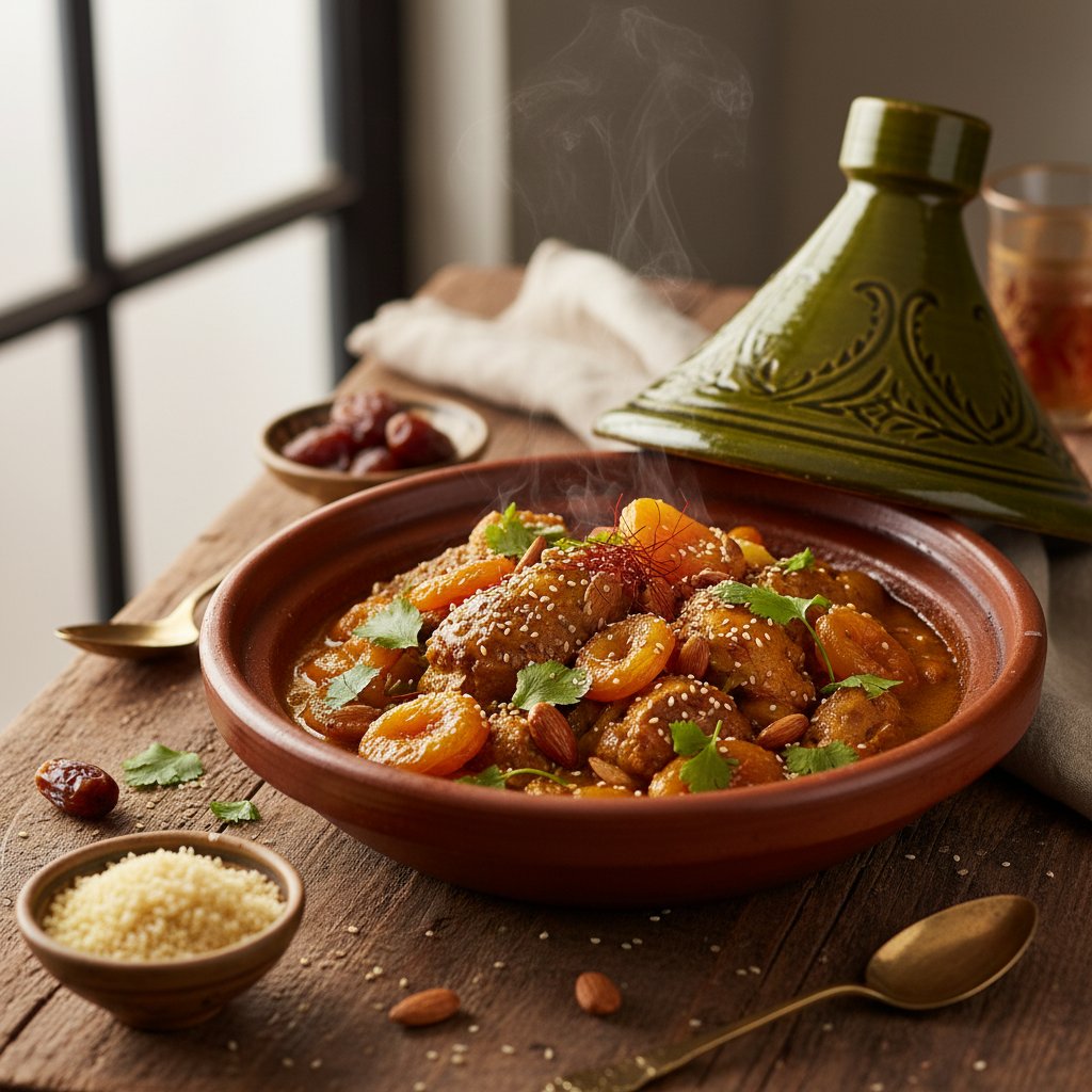 Saffron-Infused Moroccan Tagine with Apricots and Almonds