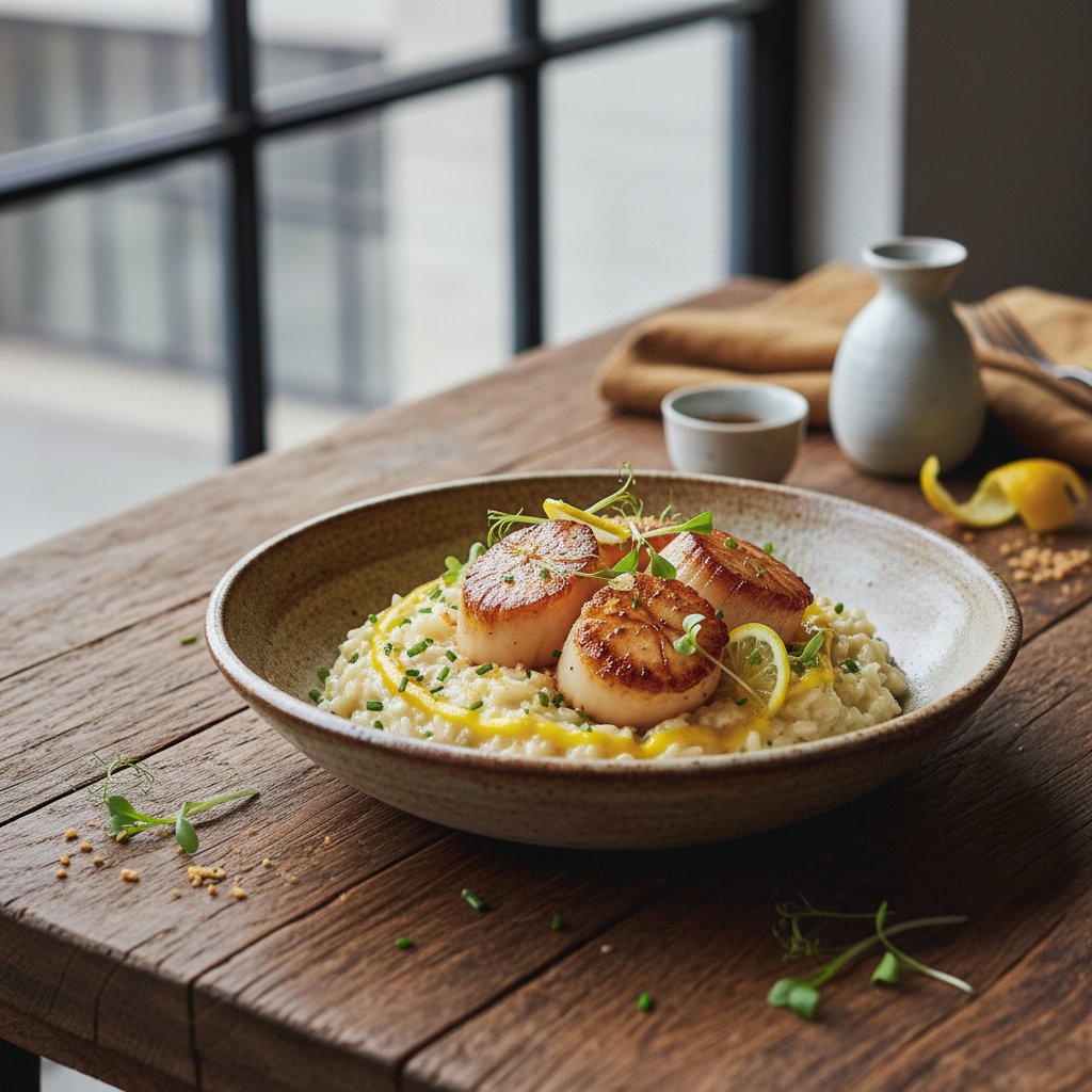 Sake-Infused Risotto with Yuzu and Seared Scallops