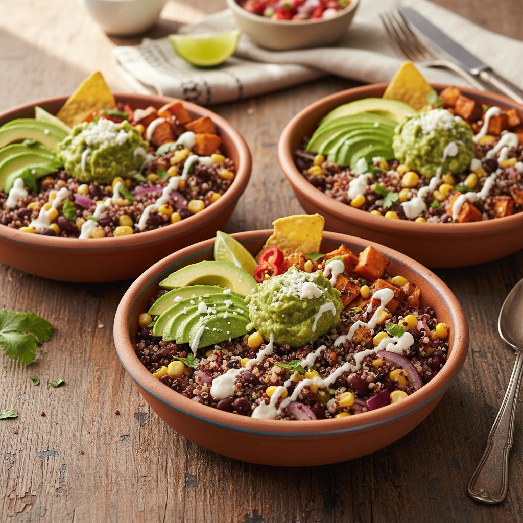 Satisfying Mexican Quinoa and Avocado Burrito Bowls