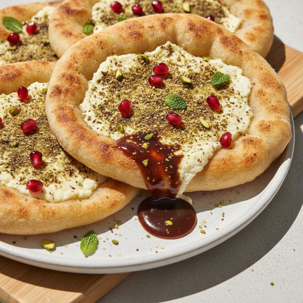 Savory Cottage Cheese Flatbreads with Zaatar and Pomegranate