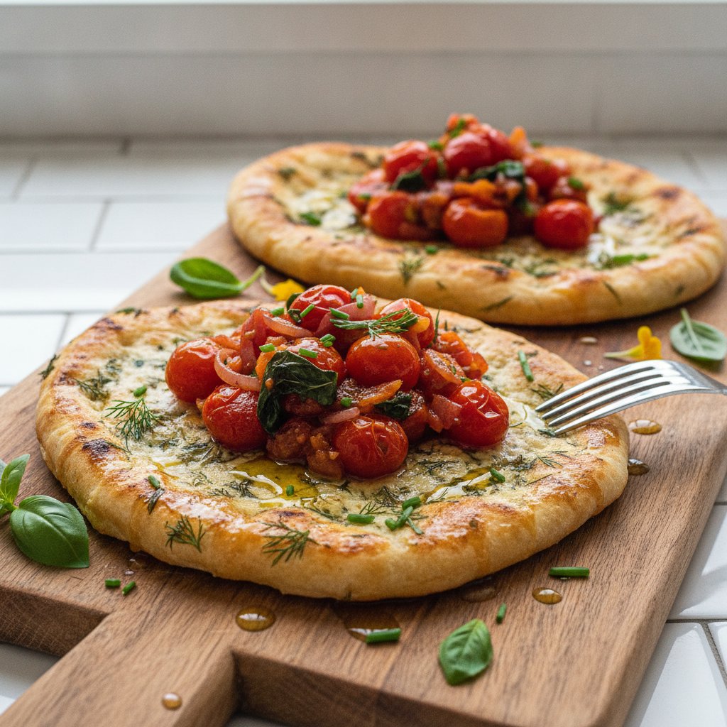 Savory Cottage Cheese & Herb Flatbreads with Roasted Tomato Relish