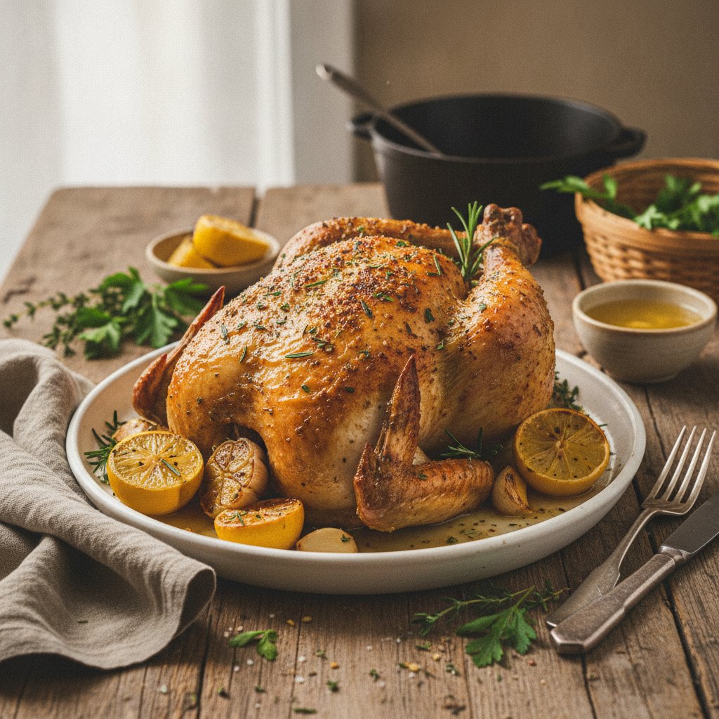 Savory Herb-Crusted Roast Chicken with Lemon and Garlic