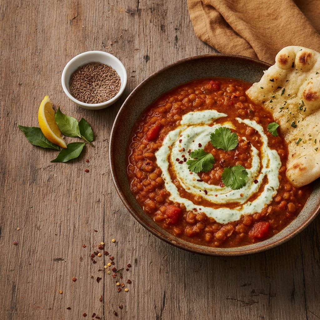 Savory Indian-Spiced Tomato and Lentil Stew with Cilantro Yogurt