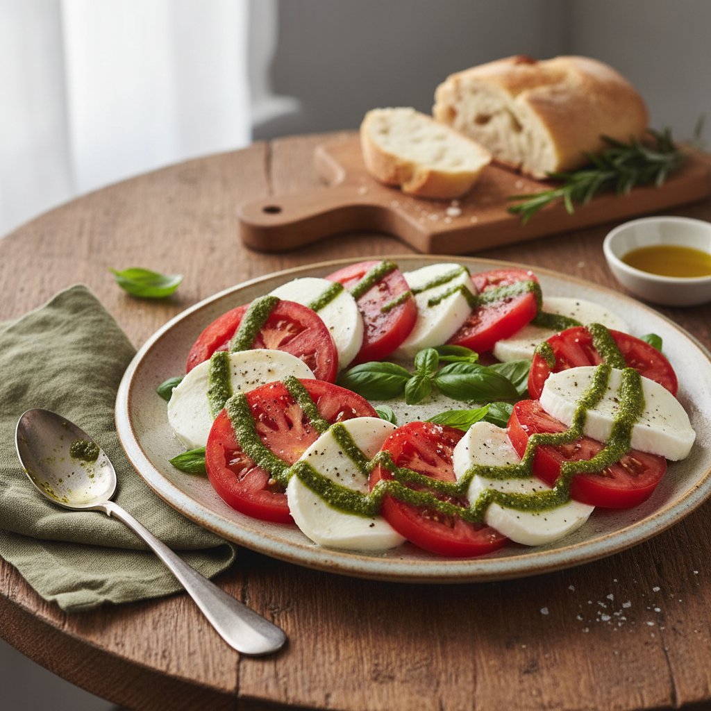 Savory Italian Caprese Salad with Pesto Drizzle