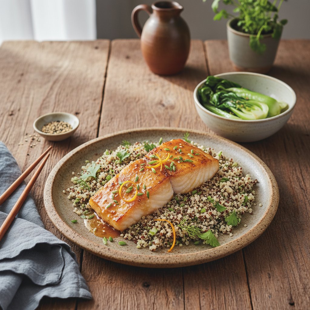 Savory Japanese Miso-Citrus Glazed Cod with Herb Quinoa