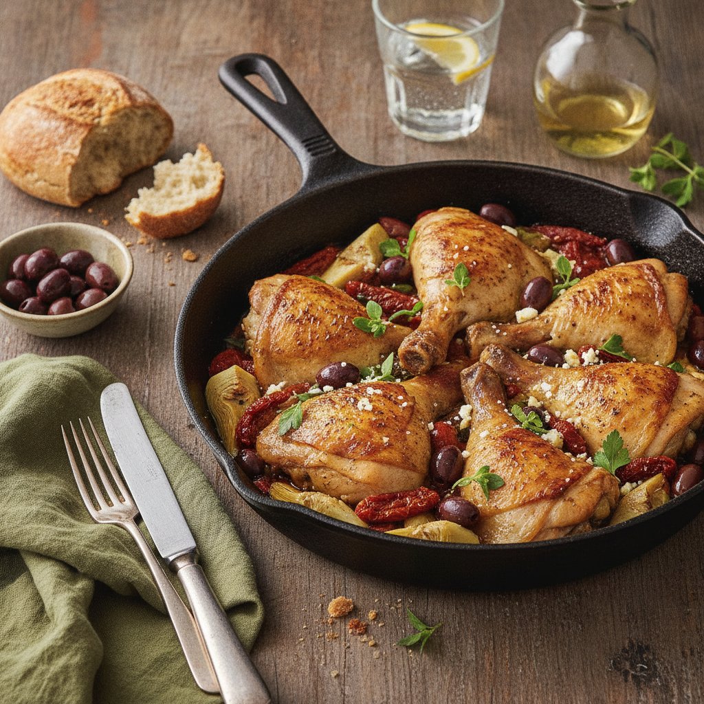 Savory Mediterranean Chicken Skillet with Olives and Sun-Dried Tomatoes