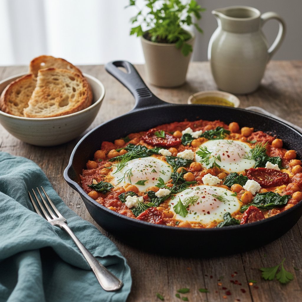 Savory Mediterranean Chickpea and Spinach Breakfast Skillet