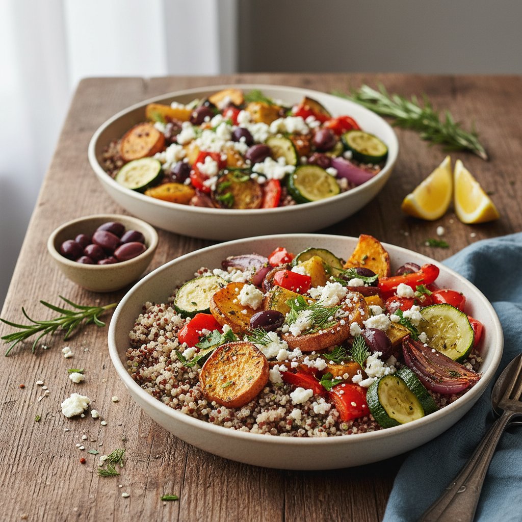 Savory Mediterranean Quinoa Bowls with Roasted Veggies and Feta