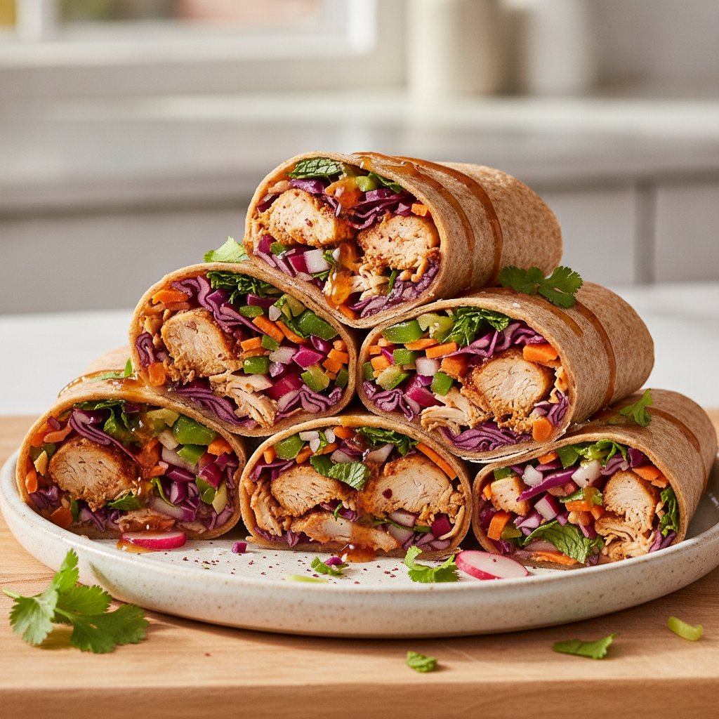 Savory Sumac Chicken Chopped Wraps with Crunchy Veggie Medley