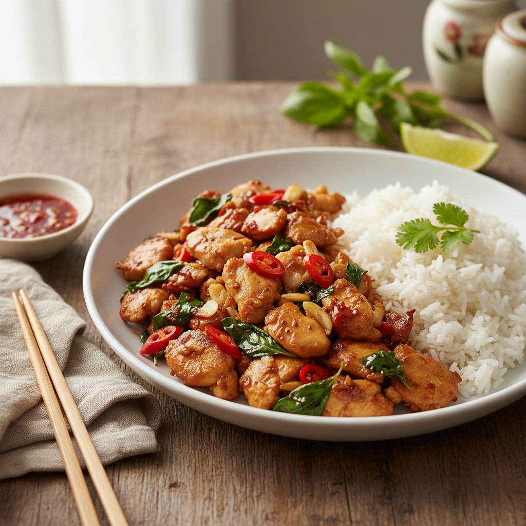Savory Thai Basil Chicken Stir-Fry with Jasmine Rice