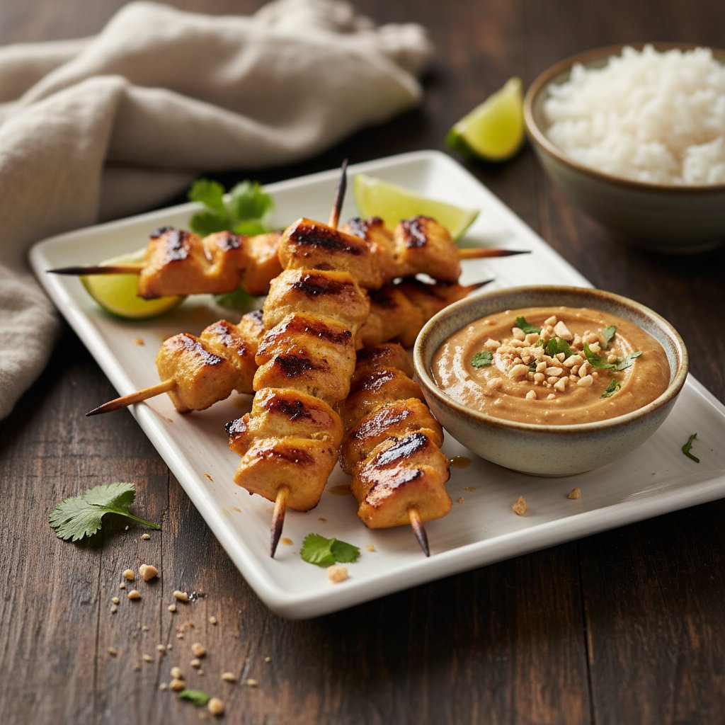 Savory Thai Chicken Satay Skewers with Peanut Sauce