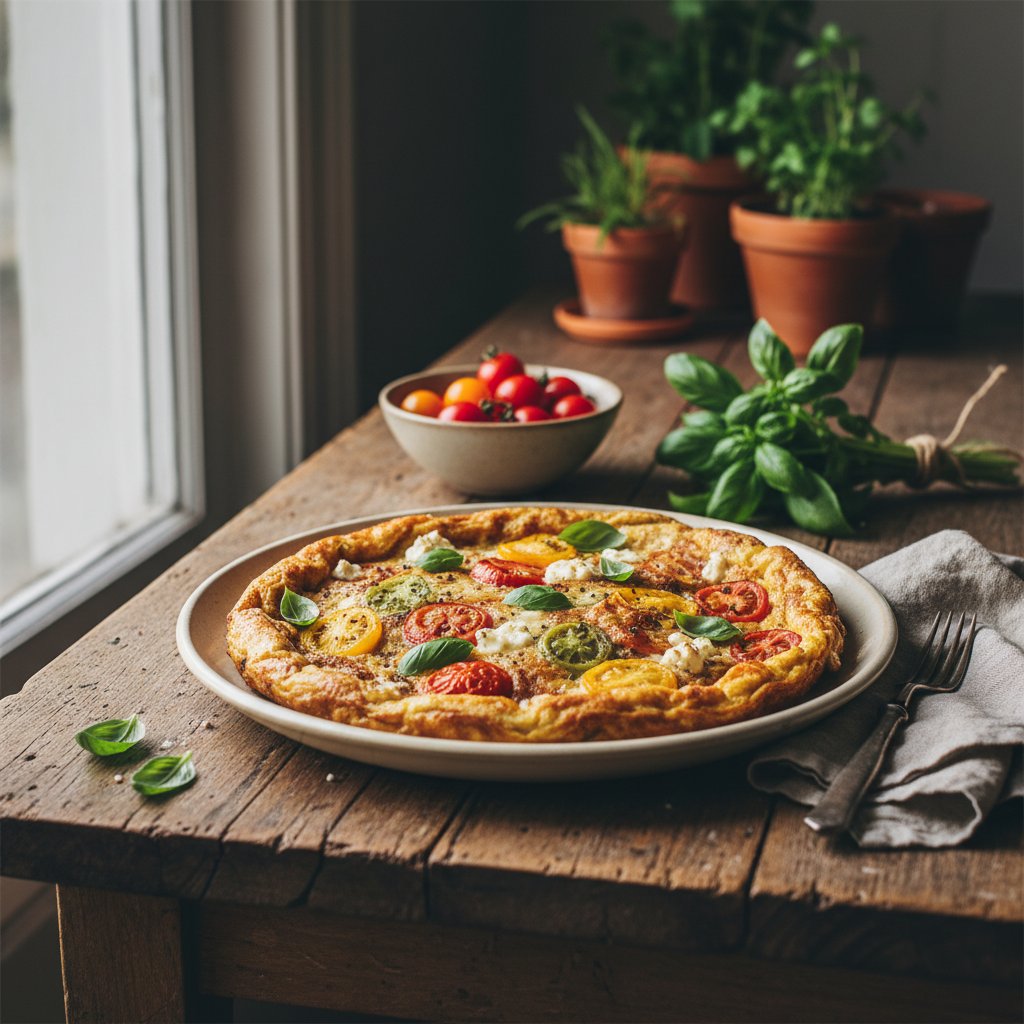 Seasonal Farmers' Market Frittata with Heirloom Tomatoes and Basil
