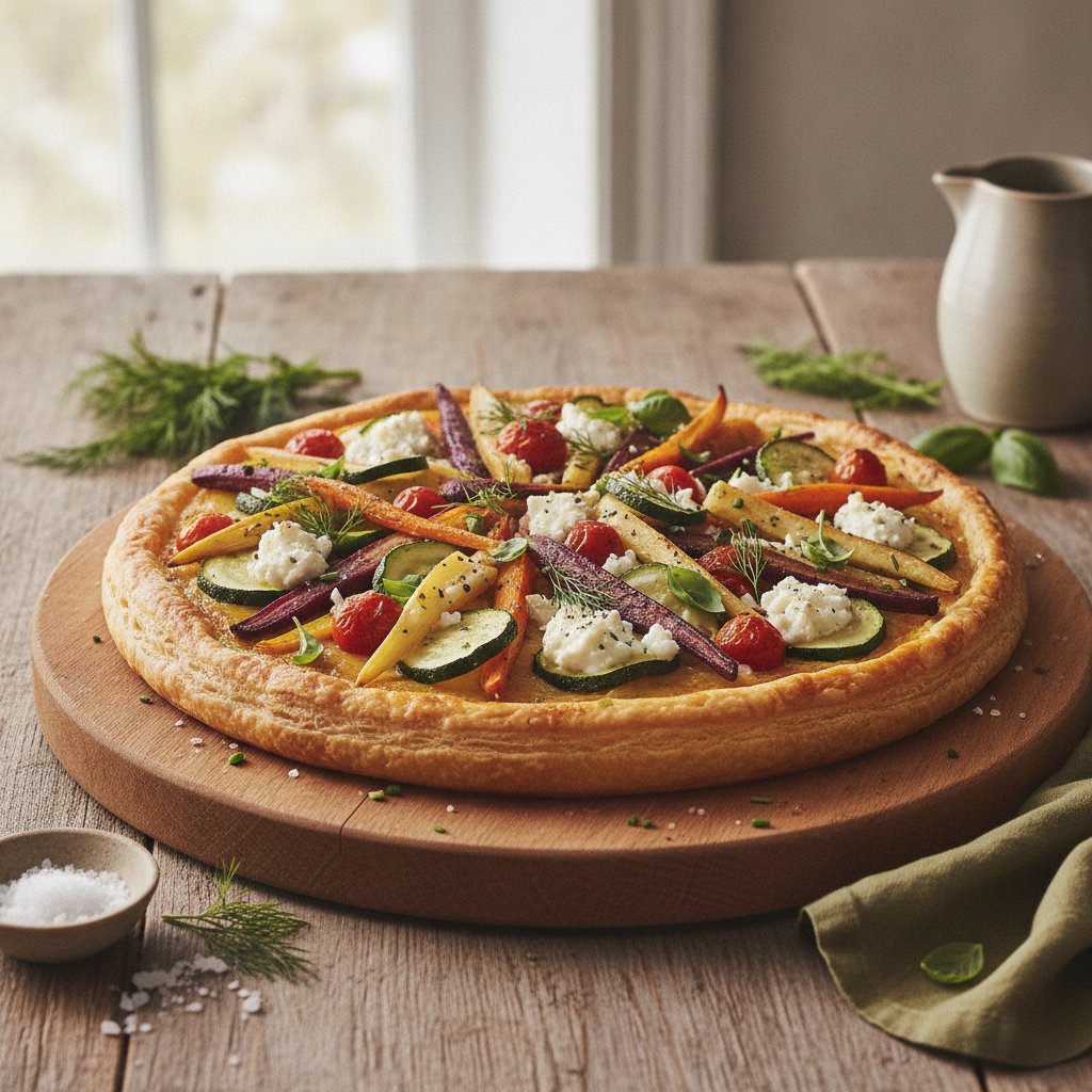 Seasonal Harvest Vegetable Tart with Goat Cheese and Fresh Herbs